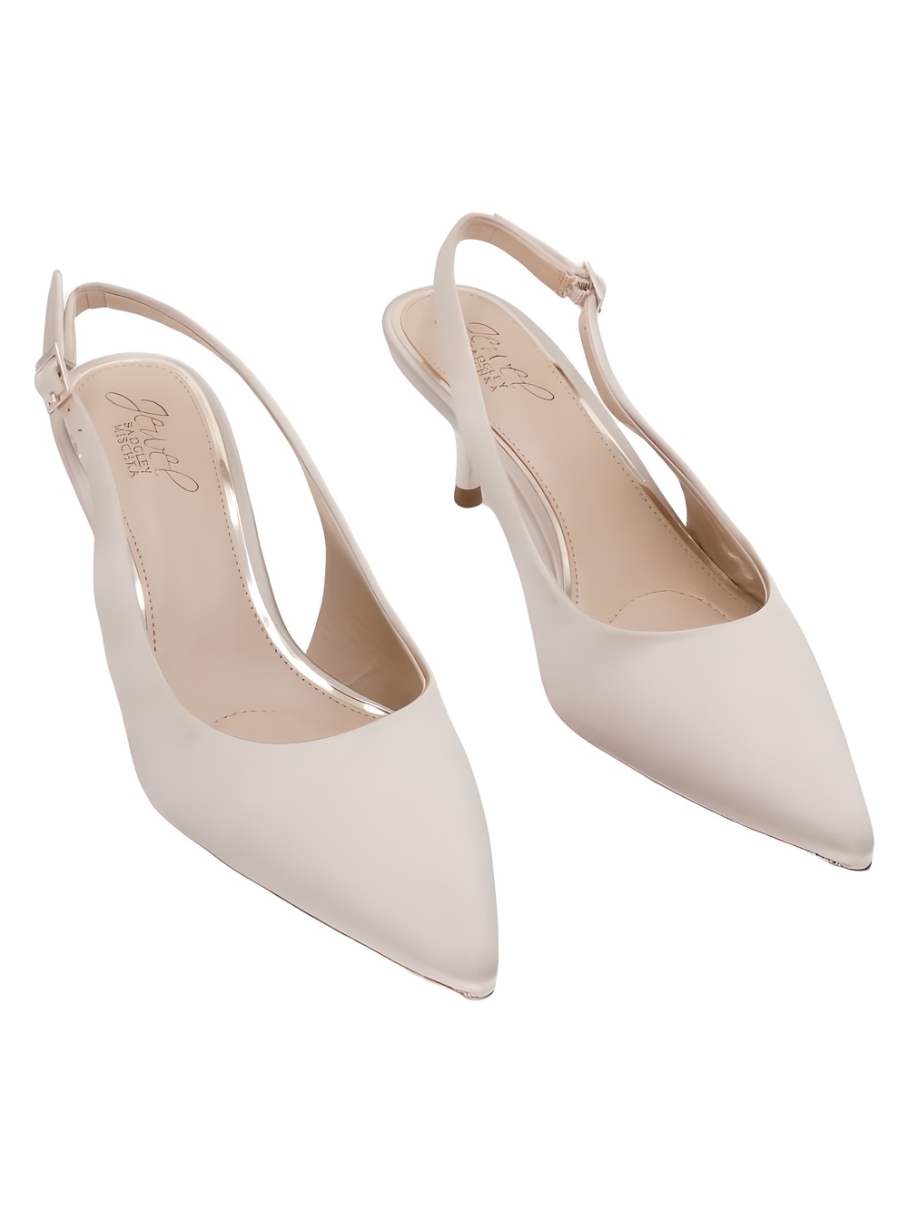 Jewel Badgley Mischka Ilana Dark Nude Satin 2" Kitten Heel Slingback Size 6.5M